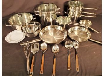 HSN Wolfgang Puck Bistro Collection 22 Piece Stainless Steel Cookware Set
