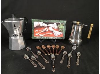 Espresso Collection With Two Pots, MCM Spoons From Thailand & French Rose Design Demitasse Set