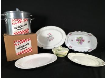 Leyse Spaghetti Cooker - MCM Casserole Dish & Four Decorative Platters Including Pfalztgraff & Taylor Smith