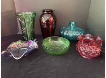 Six Beautiful Glassware Pieces Including Purple Carnival, E.O. Brody, And More