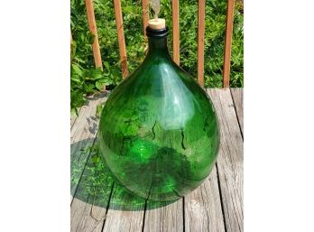 Fabulous Vintage Hand Blown Villani Italy Large Green Glass Wine Cask Demijohn Carboy Bottle