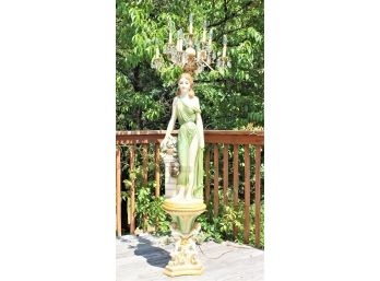 Stunning Vintage MCM Plaster Goddess Lighted Statue On Corinthian Column - Imported From Italy