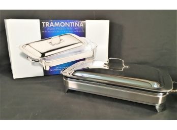 Tramontina Covered Stainless Steel Buffet Dish - Never Used, New In Box - Oven, Microwave & Dishwasher Safe