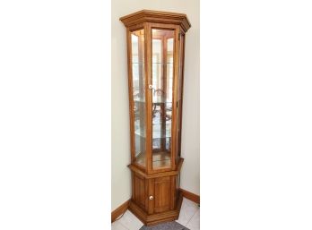 Vintage Wood & Glass Lighted Curio Cabinet