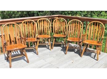 Set Of Six Oak Windsor Chairs By A. America Of Seattle, Wa.