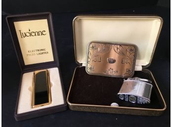 Assortment Of Vintage Lighters And Belt Buckle Including Lucienne, Raymark And Ronson