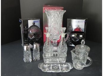 Potluck Glassware Including Lead Crystal Vase By Imperial Crystal, Tableware And More