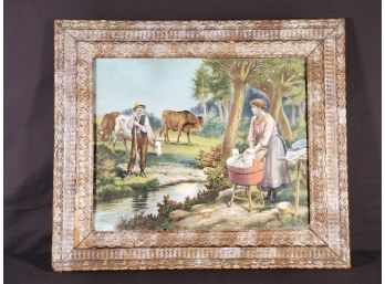 Vintage Brightly Colored Reproduction Color 1570 Before Marriage Framed Wall Art