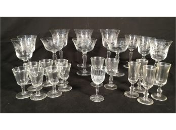 Elegant Array Of Etched Glassware And Cordial Glasses