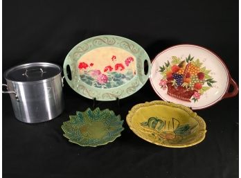 Toroware By Leyse Twelve Quart Stock Pot, Platters And Bowls Including California Pottery And Enesco