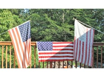 Trio Of Older United States Flags On Poles - Including Valley Forge & Annin & Co