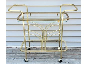 Retro Vintage Brass & Glass Rolling Tea Coffee Cart