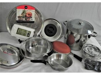 Cookware Lot With Wolfgang Puck, Vintage The Emperor Kwong Clay Cooker, Brand New Via Pizza Combo Pack, More
