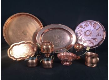 Vintage Assortment Of Ten Copper Serving Pieces, Including Coppercraft Guild And Gregorian