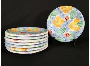 Bella Ladybug And Floral Ceramic Plates - Service For Eight