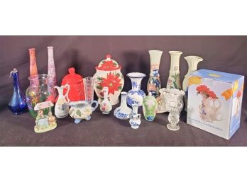 Nice Selection Of Vases, Lefton, Royal Crown, Davids Cookie Jar, Cristal DArques Crystal Vase & More