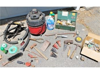 Miscellaneous Lot Of Tools With Shop Vac, Full Toolbox, Hammers, Wedges And Lots More