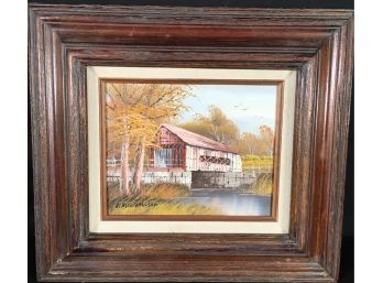 Vintage K. Michaelson Covered Bridge Oil On Canvas Painting - Signed