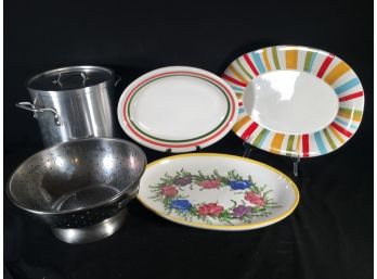 Cooking & Dining -  Colander, Stockpot & Three Oversized Ceramic Italian Platters