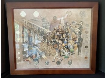 Framed Coins Of The 20th Century Picture Featuring Silver Dollars, Buffalo Nickels, And Half Dollars