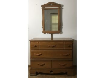 Vintage Maple Dresser With Standing Mirror
