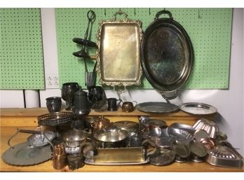 Antique Lot Of Silver Plate, Copper & Aluminum Pieces (25)