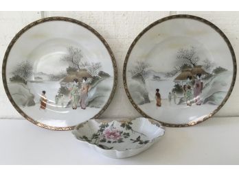 Antique Japanese Trio Porcelain Plates