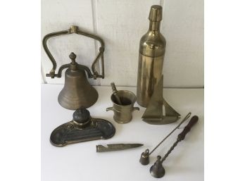 Vintage Brass Lot, Decanter, Bell, Plus