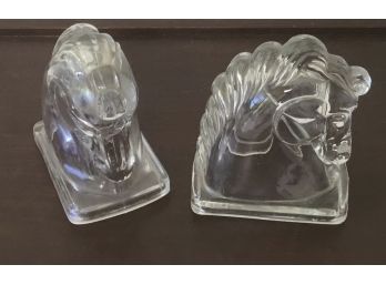Vintage PR. Glass Hobnail Equestrian Bookends