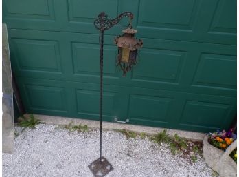 Antique Cast Iron Stand Lamp W/tin Lamp