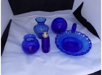 Blue Glass Lot Of 6 Pieces