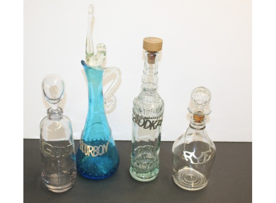 Unique Set Of Liquor Decanters With Napier Bottle Labels