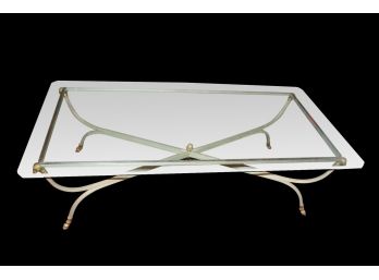 Mid Century Modern Glass Table With Bronze Ram Heads And Hooved Feet