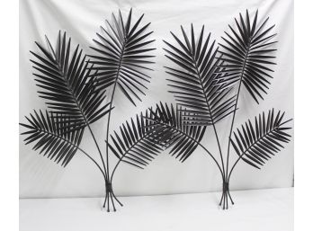 Pair Of Decorative Metal Palm Leaf Wall Hangings, 34' Tall