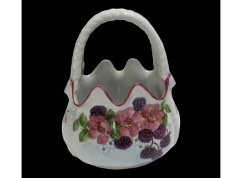 Dainty Floral Signed Handpainted Ceramic Basket