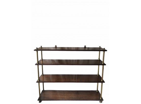 Vintage Antique Brass And Solid Wood Shelving Unit,