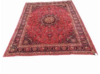 Large Handmade Vintage Persian Oriental Rug / Carpet, Signed, Measures 13' X 9', Good Condition.
