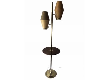 Vintage Mid-century Modern MCM Wood, Brass And Fiberglass Floor Lamp.