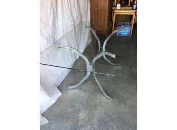 Vintage Mid-Century Modern MCM Chrome And Glass Top Dining Table Possibly By Cal-style
