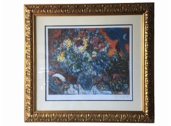 Marc Chagall 'bouquet Des Fleurs' Lithograph In Gilt Frame.