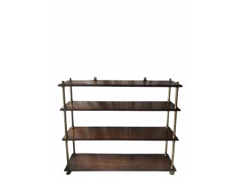 Vintage Antique Brass And Solid Wood Shelving Unit,