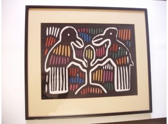 Framed South American Folk Art Mola Of Two Birds