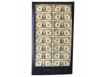 Vintage 1981 Uncut Sheet Of 16 $1.00  Dollar Bills