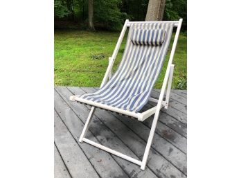 Vintage Beach Folding Sling Chair - Wooden Frame And Canvas Cover