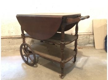Vintage Wood Tea Cart On Wheels  30x17x28 W/ Drop Leaves