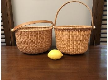 Pair Nantucket Style Baskets With Handles - 7.5'H