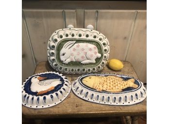 TRIO Of Ceramic Molds - French Country Vibe With Holes For Hanging