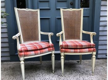 A Pair Of Karges Furniture Mid Century French Arm Chairs With Cane Backs