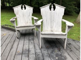 Pair Of White Painted Adirondack Chairs - Great Detail!