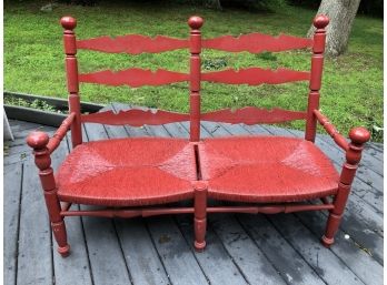 Country Chic Red Painted Rush Seat Low Setee - Amazing!   47L